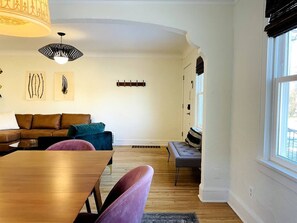 Small touches of art, and photos, reference the beauty and uniqueness of Minnesota. And, that super cool lamp is a winner!