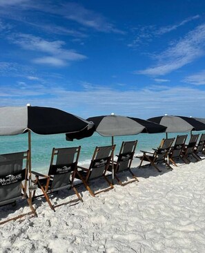 FREE Beach Chair Service that is set up in front of condo complex every morning starting March 1st  to end of October weather permitting.