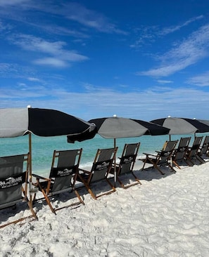 FREE Beach Chair Service that is set up in front of condo complex every morning starting March 1st to end of October weather permitting.