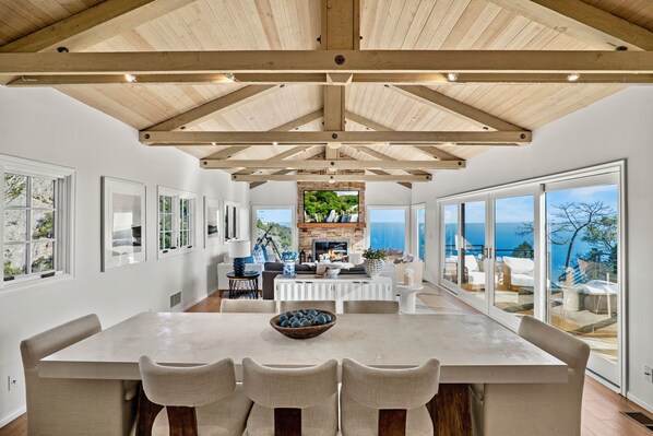 Main living and dining area of the Malibu Cloud House in Malibu, California!