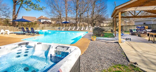 Relax and unwind in warmth of the hot tub. Splash into the  refreshing pool.