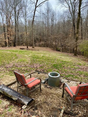 One of the fire pits , there is plenty of wood