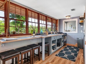 Kitchen with stools for dining