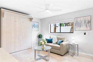 Living room w/ view of private patio