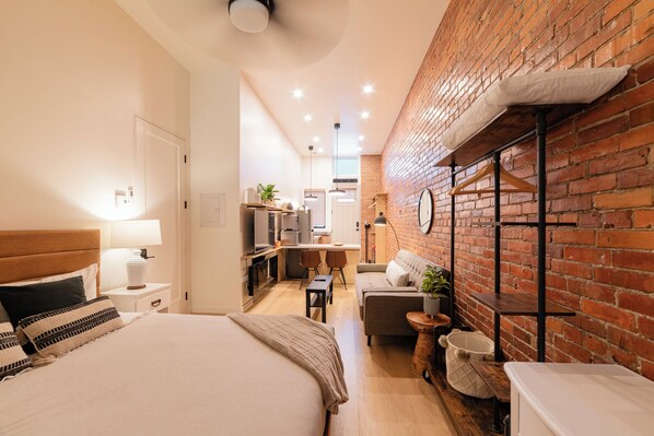 High ceilings, lots of light, stylish, warm in the winter and cool in the summer.