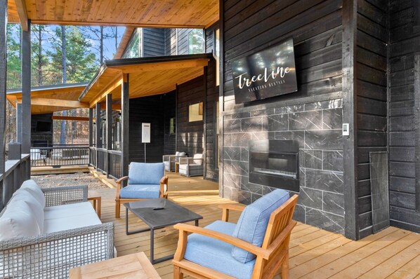 Our outdoor living area is perfect for lounging and soaking in the natural surroundings.