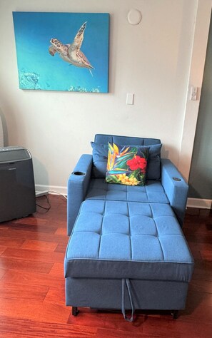 Sleeper chair for a small child or just lounging, reading, or watching TV.
