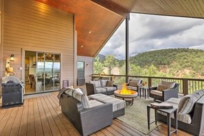 Seating for eight by the gas fire pit.
