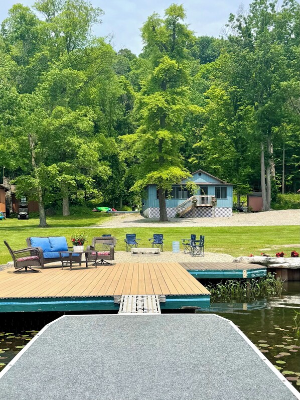 View of cottage from the end of it’s private dock