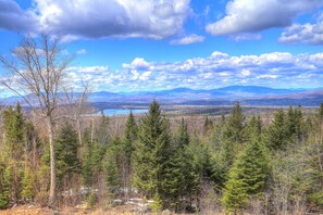Stunning mountain and lake views from the back deck