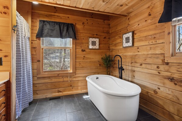 Downstairs bath with new soaking tub and shower 