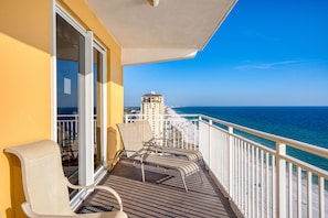 Panoramic ocean views from the balcony.