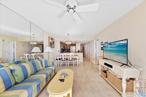 Watch a movie with the family on the flat screen smart TV- equip with cable and free Wi-Fi.