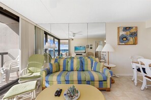 Cozy up on the couch and take a great nap after a long, exhausting day at the beach.