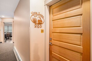 Front door to lodge room 203, quiet activity room down the hall.