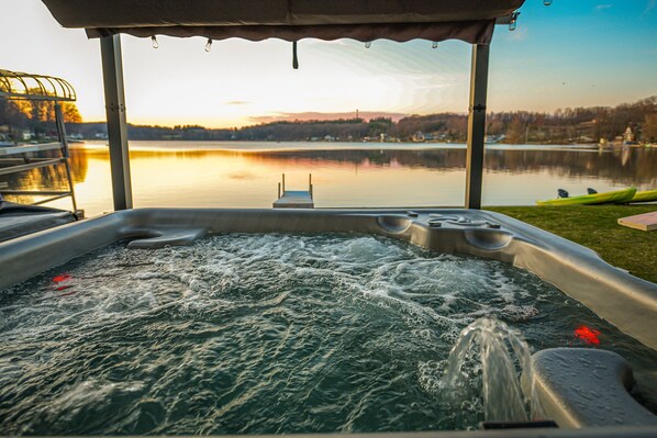 Hot tub view over Crystal Lake!