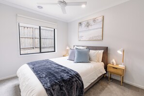 Bedroom 2: Queen Bed with ceiling fan