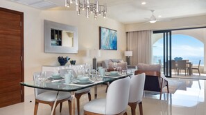 Dining and living area with ocean view