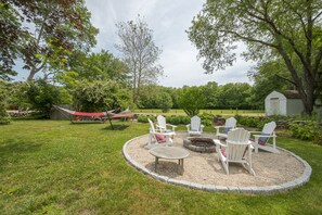 This is the garden with hammocks, Adirondack chairs and firepit for all the Carriage House guests to enjoy; the 2nd floor Chandlery apartment and the 1st floor four private guest rooms.