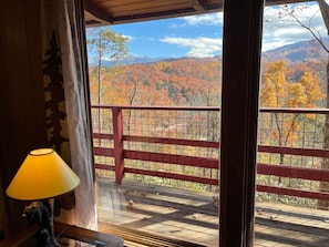 Huge living room windows with the view of Mt. Leconte