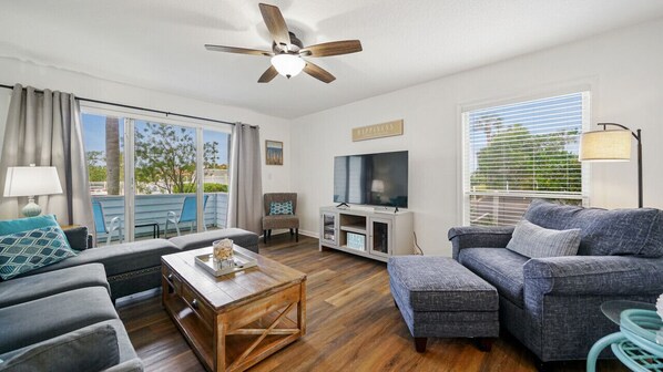 This inviting space seamlessly connects indoor comfort with outdoor relaxation