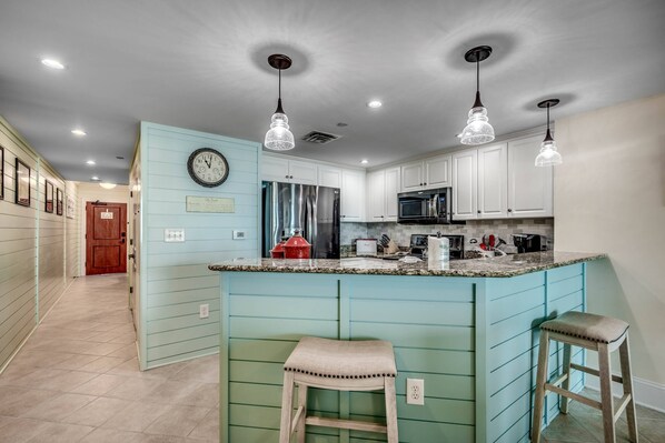 Updated kitchen that's perfect for preparing meals during your stay