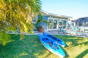 Two kayaks are waiting for guests to explore.