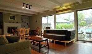 Den near outdoors pool