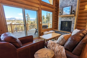 Hang out by the custom indoor gas fireplace