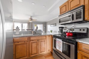 Kitchen is equipped to prepare meals at home