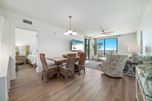 Dining and living areas blend seamlessly