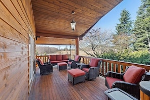 Covered outdoor seating with views as far as the eye can see.