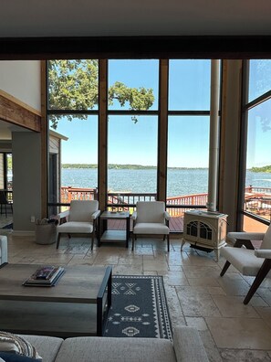 From the couch looking out at the lake, doesn't get any better!