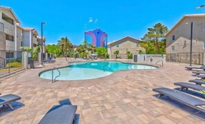 Heated pool, open 24 hrs a day every day.
