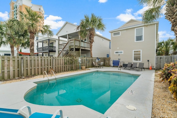 Welcome to Silver Sands, where you may enjoy your own private pool in the backyard. The pool may be heated for an extra fee, but may only be heated approximately 10 degrees higher than the outside ambient air temperature.