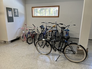 6 adult bikes, 1 junior bike, 3 child bikes