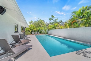 Private Heated Pool and chaises for soaking up the sun.