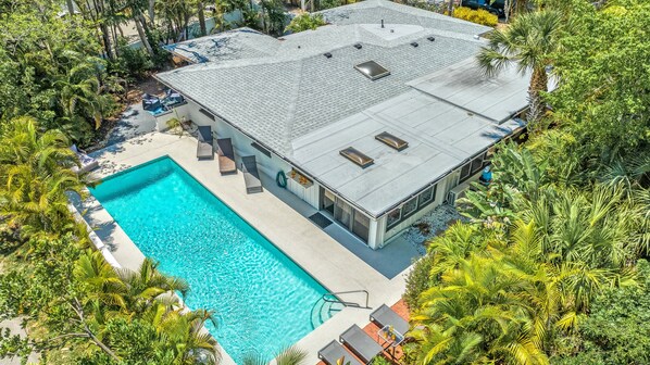 Aerial view of home and Private Heated Pool