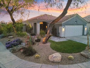 Corner lot with beautiful landscaping.