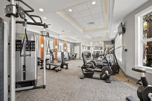 Stay active at Resort Fitness Center during your vacation. - Get your heart pumping in our state-of-the-art fitness facility at Resort. - Achieve your fitness goals while on vacation with our modern exercise equipment.