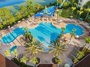 Zero-entry heated lagoon-style resort Pool, 10-person Hot Tub, and Water Park