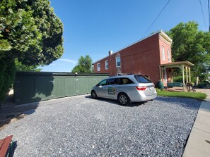 full parking off street for one guest vehicle