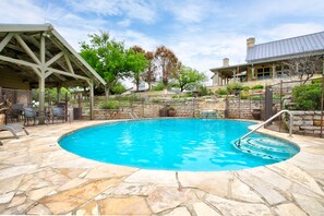 This is a community pool that is shared by guests that are staying at the ranch.