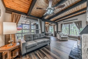Two cozy living spaces — perfect for movie night, game time, or curling up with a book.
