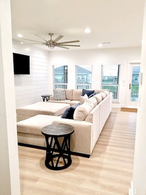 Living room and front view