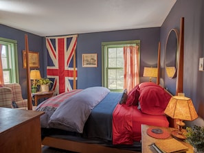 The 2nd floor Chandler's queen bedroom rich in colors is a welcoming site!