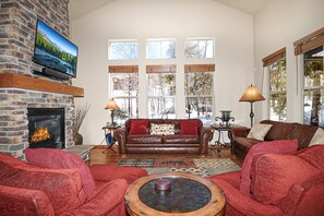 Main Level Living Area with Smart TV and Gas Fireplace