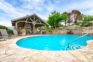 This is a community pool that is shared by guests that are staying at the ranch.