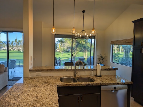 kitchen looking out to expansive double fairway on the Championship course.