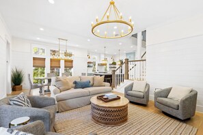 Beautiful living room with ample seating and a smart tv- perfect for watching movies at night!